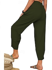 baratos Calça de linho de algodão simples-Mulheres Calças de linho de algodão Calças Roupa de rua Casual Comprimento total Natural Tecido Bolsos Cintura elástica Confortável Para Noite Final de semana Vinho Cinzento Preto Branco Verão Normal