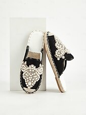 cheap Vacation Sandals-Women&#039;s Luxury Pearl Embellished Black Slide Sandals – Elegant Boho Summer Flats for Beach Weddings, Vacations, Festivals, and Resort Wear