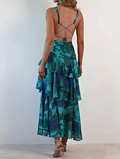 tanie Eleganckie sukienki kwiatowe-Damskie Długa sukienka sukienka maxi Sukienka Boho Codzienne sukienki Sukienki szyfonowe Letnie sukienki Moda Na zewnątrz Impreza Święto Regularny Kwiaty Bez rękawów Głęboki dekolt w serek Żółty