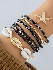 olcso Női karkötő-női boho shell gyöngyös karkötő szett - 7 részes tengeri csillag bűbáj sztreccs karkötő többféle színben nyári strand és üdülő viselethez