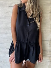 levne Hladké dámské topy-Dámská košile jednobarevná stylová příležitostná bez rukávů límec regular tops každodenní lněné volány knoflíky černá bílá světle modrá léto
