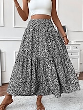 ieftine Fuste simple-Fustă pentru femei Fustă maxi A Line Modă Casual Fuste cu talie înaltă Floral Print Micro-elastic Stradă Zilnic Negru Galben Roz Verde Vară Poliester