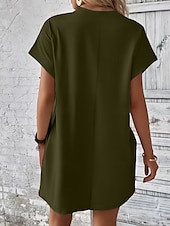 preiswerte Weißes Kleid-Damen Mini Kleid T-Shirt Kleid Tee Kleid einfarbig Sommer Kleid lässig täglich reguläre Passform Grafik Kurzarm V-Ausschnitt Schwarz Rot Olivgrün Aprikose Sommer