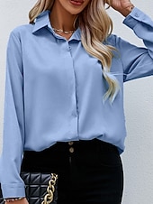 economico Top Semplici da Donna-Camicia da Donna Blusa Button Down Colore Pieno Elegante Casual Manica Lunga Camicia Button Down Blusa Colletto Regular Tops Giornaliera Bottoni Nero Bianco Vino Blu Cielo Estate Primavera