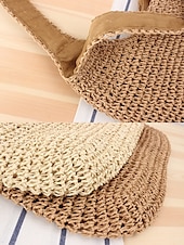 voordelige Handtas &amp; Draagtassen-dames handgemaakte geweven stro schoudertas - grote boho strandtas voor zomerreizen, vakantie en casual outfits bruin beige