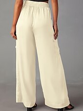 baratos calças femininas de festa-Mulheres Calças Casual Comprimento total Natural Sem Elasticidade Cáqui Verão Primavera