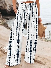 billiga breda ben och hög midja-Dam Brett skaft Kinesiska Säckiga byxor Semester Mode Grundläggande Fullängd Hög midja Blommig Grafisk Tryck Andningsfunktion Mjuk Microelastisk Semester Gata Casual Vit Marinblå Blå Sommar Vår Normal
