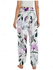billiga Grafisk linnebyxa i bomull-Dam Linneinspirerade byxor Brett skaft Byxor Etnisk Stil Ledigt Boho Fullängd Hög midja Blommig Ficka Elastisk midja Tryck Mateial som andas Mjuk Microelastisk Utomhus Yoga Vit Gul Rosa Purpur Sommar