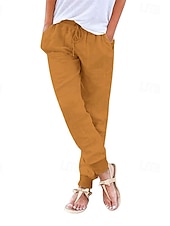 economico Pantaloni in lino e cotone semplici-Per donna Joggers Pantaloni in cotone e lino Moda Streetwear Comfort Lunghezza intera Misura del girovita medio Semplice Tasca Elastico in vita Comodo All&#039;aperto Confortevole Streetwear Abbigliamento