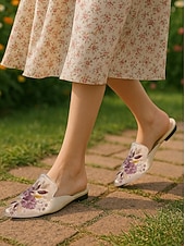 abordables Ballerines femme-mules en satin brodées à bout pointu pour femmes – ballerines à enfiler à fleurs vintage pour les rendez-vous décontractés et les promenades en plein air