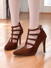 cheap Ballroom Shoes &amp; Modern Dance Shoes-Brown Suede Strappy High Heel Dance Shoes for Women – Elegant Closed Toe Latin Ballroom Practice Pumps
