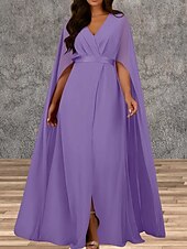 voordelige Bruiloftsgastjurken-A-Lijn Bruiloft Gast Jurken Elegante Jurk Bruiloft Gast Verloving Vloerlengte Mouwloos V Hals Herfst Bruiloft Gast Chiffon met Splits