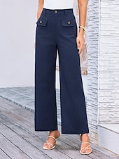 billiga breda ben och hög midja-Dam Brett skaft Byxor Streetwear Kontor Lång Hög midja Slät Ficka Högt snitt Mateial som andas Mjuk Microelastisk Semester Gata Dagliga kläder Svart Vit Gul Rosa Sommar Normal
