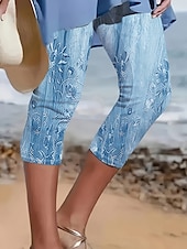 voordelige Blauwe 3D Print-Dames Leggings Capri Broeken 3D Print Hoge Elasticiteit Vakantie Vintage Mode Kuitlengte Hoge Taille Bloemen Grafische Afdrukken Ademend Zacht Rekbaar Formeel Vakantie Kantoor Buff Roze Blauw Amethist