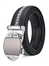 cheap Men&#039;s Belts-Men&#039;s Genuine Stingray Leather Automatic Buckle Belt – Luxury Textured Strap with Reflective Pattern for Business, Formal and Gift Occasions