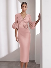 ieftine Rochii Cocktail-Rochii cocktail din satin roz elegante formale lungime până la gleznă mânecă jumătate decolteu în V cu buzunar satin din Italia cu paiete volanate
