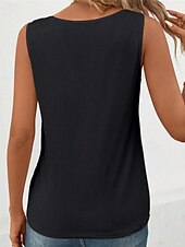 cheap White tee-Women&#039;s Tank Top Tee Top Plain Fashion Modern Sleeveless Square Neck Regular Tops Daily Beach Wear Black White Gray Summer