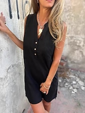 preiswerte Einfaches Kleid-Damen Mini Kleid Sommer Kleid Unifarben Lässig Täglich Reguläre Passform Grafik Ärmellos V-Ausschnitt Schwarz Blau Beige Grau Sommer
