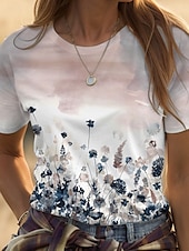 abordables T-shirt floral-Femmes T-shirt A Ombre Fleuri Graphique ancien Élégant Classique Manche Courte Col ras du cou Col rond Hauts Réguliers Quotidien Imprimé Rose Claire Violet Vert Été Printemps