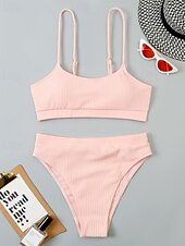 abordables Ensemble de bikinis-Femmes Maillots de Bain Bikini 2 pièces Maillot de bain Dos nu Tropical Tenues de plage Uni Col en U Sans manches Maillots de bain