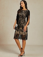 preiswerte abendkleider-Damen Normal Minikleid schwarzes kleid Elegant Vintage Geteilte Ärmel Party kleid hochzeitsgast Cocktailparty Regular Fit 3/4 Ärmel Rundhalsausschnitt Schwarz Sommer Frühling Herbst