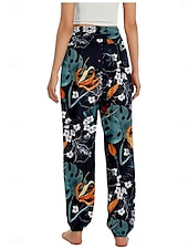 economico Pantaloni in cotone e lino con grafica-Per donna Pantaloni ispirati al lino Gamba larga Pantaloni Stile Etnico Casual Boho Lunghezza intera Vita Alta Floreale Foglia Tropicale Tasca Elastico in vita Stampa Traspirabilità Morbido