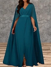 voordelige Bruiloftsgastjurken-A-Lijn Bruiloft Gast Jurken Elegante Jurk Bruiloft Gast Verloving Vloerlengte Mouwloos V Hals Herfst Bruiloft Gast Chiffon met Splits