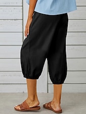cheap Plain Cotton Linen Pant-Women&#039;s Capri Pants Solid Color Chinos Fashion Ethnic Style Basic Calf-Length High Waist Plain Pocket Drawstring Comfort Outdoor Micro-elastic Vacation Street Daily Black White Khaki Light Blue