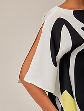 economico Bluse e camicie-camicia in raso di seta manica ungherese camicetta grafica fluida