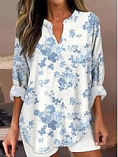 economico Top Floreali-Per donna Camicia Boho Floreale Grafico Elegante Casual Boho Manica Lunga Scollo a V Top Regolari Quotidiano Uscire Patchwork Stampato Rosa cipria Rosa Vino Verde militare Rosso Primavera, Autunno