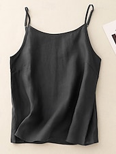 abordables Chemises-Femmes Chemise en lin Chemisier Chemises en coton et lin Uni Occasionnel Sans manches Bretelle Hauts Réguliers Quotidien Sortir Noir Blanche Abricot Été