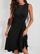 olcso Egyszerű ruha-Női Midi Ruha A Vonalú Ruha Egyszínű Bodycon Ruha Munka Ruhák Félig Formális Iroda Karcsú Grafikai Ujjatlan Kerek Nyak Fekete Rózsaszín Piros Kék Nyár