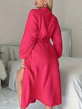 billiga Sovkläder-Dam Vardagsklädsel Morgonrock Varm Mode Ledigt Ren färg Spetsknuten Ficka Cardigan Hem Dagligen Säng Långärmad V-hals Rodnande Rosa Rosenröd Höst Vinter Skräddarsydd passform