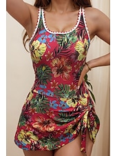 abordables Robes de bain-Femmes Maillots de Bain Une Pièce Maillot de bain Froncé Tropical Tenues de plage Fleur Col rond Sans manches Maillots de bain