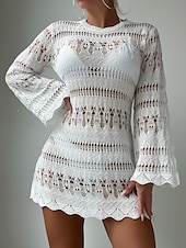 preiswerte Strandkleider-Damen Badeanzüge Cover-Up Badekleid Badeanzug Cut-Out Urlaub Strandmode Einfarbig Rundhals Langarm Badeanzüge