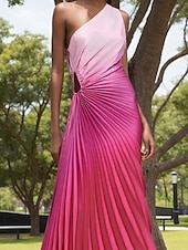 abordables Robes de cocktail-Robe de cocktail asymétrique fuchsia robe élégante semi-formelle mariage longueur thé satin avec plis robe d&#039;invitée de mariage