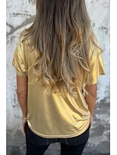 billige Plain t-skjorte-Dame Bluse عادي Moderne Kortermet Crew-hals Vanlige topper Ferie Ut på byen Svart Hvit Navyblå Lilla Gull Sommer