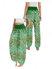 billiga Grafisk linnebyxa i bomull-Dam Linneinspirerade byxor Brett skaft Byxor Etnisk Stil Ledigt Boho Fullängd Hög midja Blommig Paisley Ficka Elastisk midja Tryck Mateial som andas Mjuk Microelastisk Utomhus Yoga Röd Blå Mörkgrön