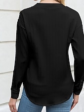 preiswerte Damen Einfache Oberteile-Damen Bluse Einfarbig Stilvoll Lässig Langarm V Ausschnitt Normale Oberteile Täglich Knöpfe Tasche Schwarz Weiß Braun Aprikose Sommer Frühling