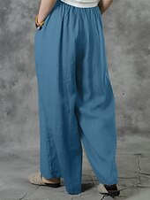 economico Pantaloni in lino e cotone semplici-Pantaloni in Cotone e Lino da Donna Pantaloni Baggy a Gamba Larga Colore Unito Vacanza Base Casual Lunghezza Completa Vita Alta Semplice Tasca Elasticizzato Comfort Esterno Micro-elastico Vacanza