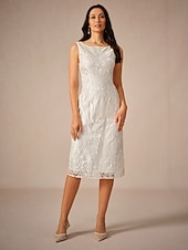 preiswerte abendkleider-Damen Teelänge Kleid-Set Überwurf Elegant Party Hochzeitsgast Cocktailparty Lässiger Schnitt Halbarm Rundhalsausschnitt Weiß Sommer