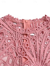 abordables Robes en dentelle blanche-Femmes Robe Midi Robe trapèze Robe Plissée Fête cocktail Robes semi-formelles Soirée Coupe régulière Couleur Unie manche longue Col montant Noir Blanche Rose Claire Été Printemps