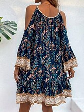economico Abiti Boho-Per donna Mini Abito Abito a trapezio Abito Sottoveste Abito a spalle scoperte Casual All&#039;aperto Uscire Spiaggia Vestibilità comoda Floreale Grafico Manica Lunga Spalline sottili Blu marino Verde