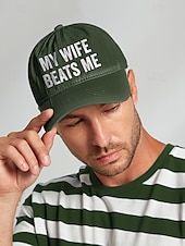 cheap Men&#039;s Hats-Men&#039;s Distressed Graphic ，Humorous &#039;My Wife Beats Me&#039; Print Baseball Cap - Funny Design, Adjustable Snapback Cap, Casual Street Style, Suitable for Outdoor, Travel or Summer Activities