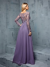 tanie Długość podłogi-Krój A Sięgająca podłoża Sukienka dla gościa weselnego Suknia Suknia wieczorowa Sukienka dla matki panny młodej Długi rękaw W serek Elegancja Studniówka Wieczorna impreza Ślub Szyfon z Plisy