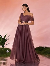 economico BLU-Abiti da festa A-Line Quinceañera Abito da festa Matrimonio Ospite di matrimonio Lunghezza del pavimento Senza maniche Scollo a V Tulle Senza schienale con Faldini