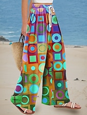 cheap Wide Leg &amp; High Waisted-Women&#039;s Wide Leg Chinos Baggy Pants Vacation Vintage Fashion Full Length High Waist Floral Graphic Abstract Printing Breathable Soft Micro-elastic Formal Outdoor Vacation Blue Orange Summer Spring