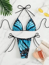olcso Bikiniszettek-Női Fürdőruha Bikini 2 Részes Kötős Fürdőruha Hátsó nélküli Karcsúsító Nyári Tengerparti Ruházat Lepke Nyakpántos Ujjatlan Fürdőruhák