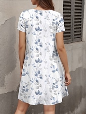 ieftine rochie florală-Pentru femei Rochie Mini Rochii Tricou Casual În aer liber Ieșire Fit regulat Grafic Frunză Manșon scurt În V Alb Vară