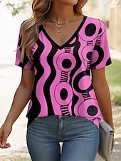 cheap Boho tee-Women&#039;s T Shirt Graphic Geometric Vintage Stylish Classic Short Sleeve V Neck Regular Tops Daily Weekend Print White Blue Purple Green Summer Spring